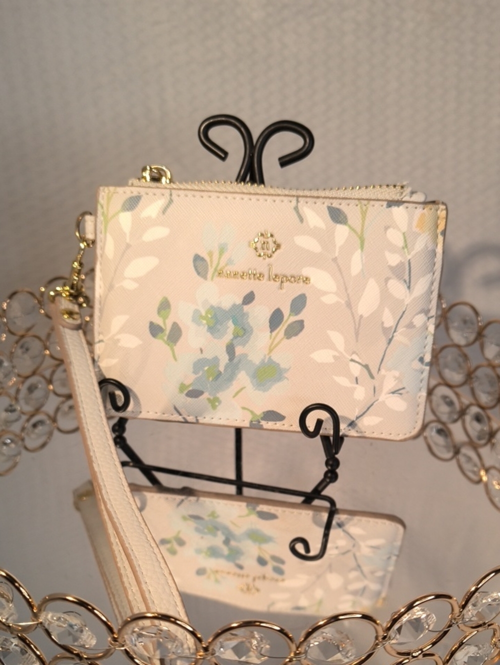 Nanette Lepore Floral Zip Wristlet Wallet - Cream Blue